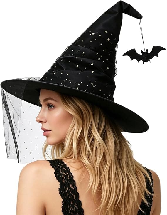 Halloween COS Trollkarl/Häxhatt, Maskeradbal och Rollspelsfester, Fladdermushänge och Stjärntyll Häxhatt