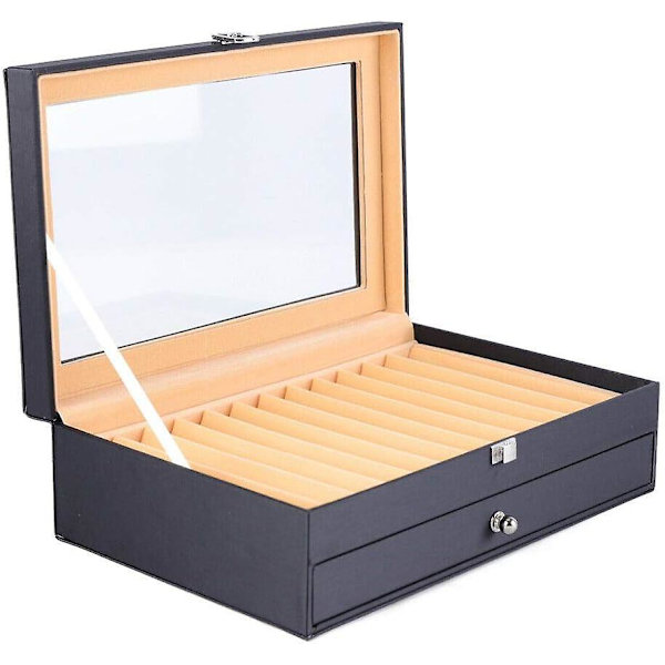 24/36 Slots Fountain Pen Hållare Trä Showcase Hållare Förvaring Fountain Pen Organizer, Läder+flanell, Transparent Topp Display (svart, 24 Bits)24/36 Slots