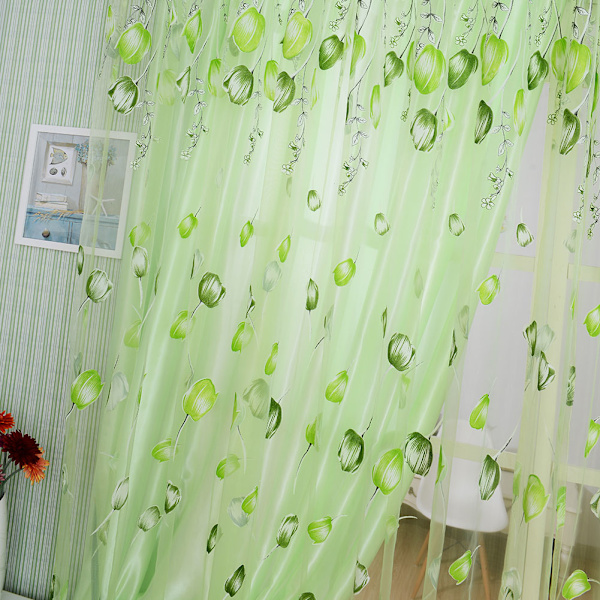 1x2m Fönster Voile Eleganta Fönster Voile Gardiner för Balkongrum DekorationGrön