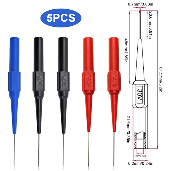 Sticker - 5 stk Multimeter Probe Pins - Rød+Sort+Blå