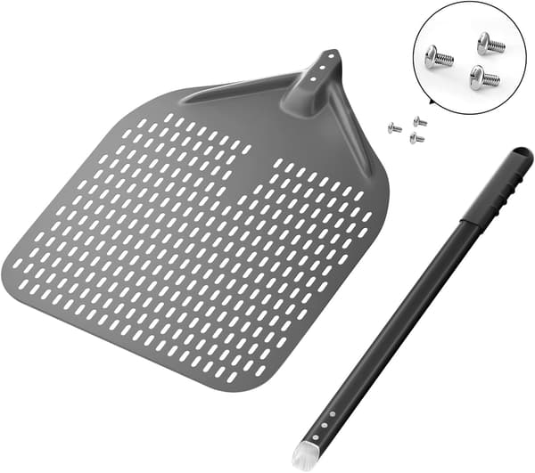 14\" perforert pizzaspade, lang stang hard anodisert alumina pizzaspade