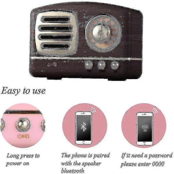 Bärbar retrobatteriradio av god kvalitet med Bluetooth-högtalare, retro-present till tjejer Black