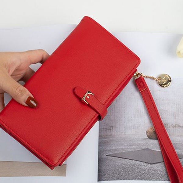 PU-läderplånböcker för kvinnor med handled Trifold Ladies