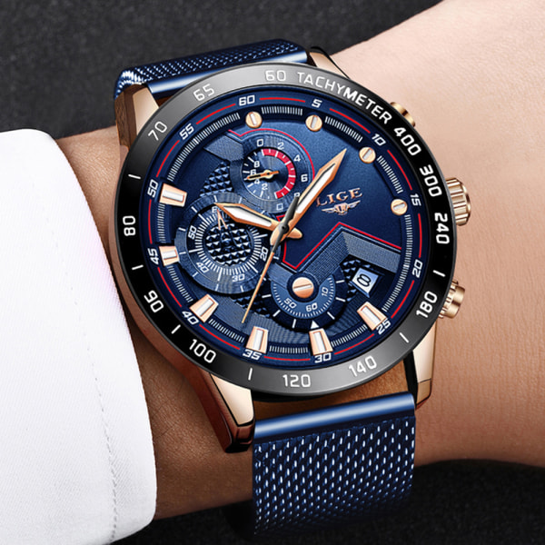 Herrmode Business Analog Quartz Klassisk Casual Blå Läderklocka