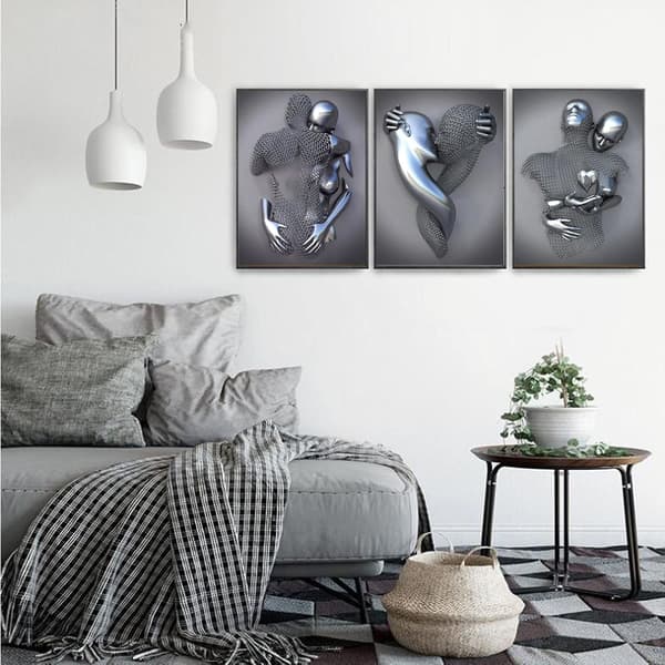 3 st Silver 45x60cm Väggkonst Canvas Tryck utan Ram, metalltråd sc