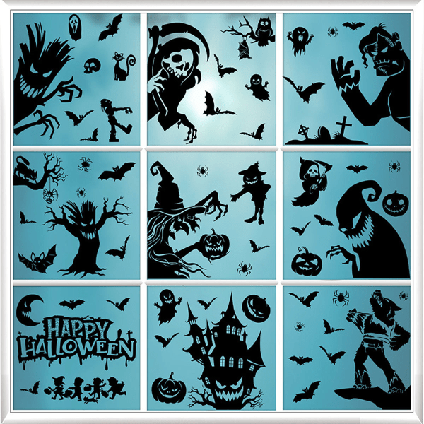 2 set Halloween statiska fönsterdekaler spökhus