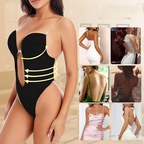 Rygglös Body Shaper BH, Dam BH Rygglös Body Djup Ryggringning, Shapewear Figurformande Bodysuit Osynlig Push Up Underkläder Djup U