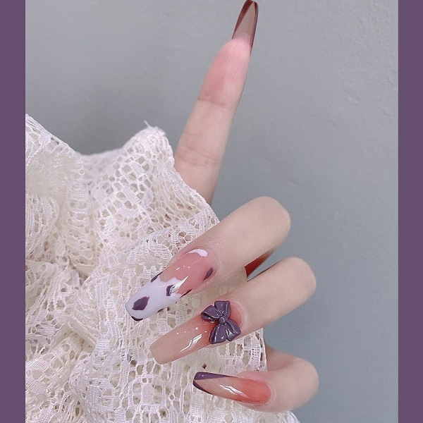 MISUD 24st kistpress på naglar, franska 3D-bågar lösnaglar, konstgjorda cover extra långa nageltips för kvinnor och flickor