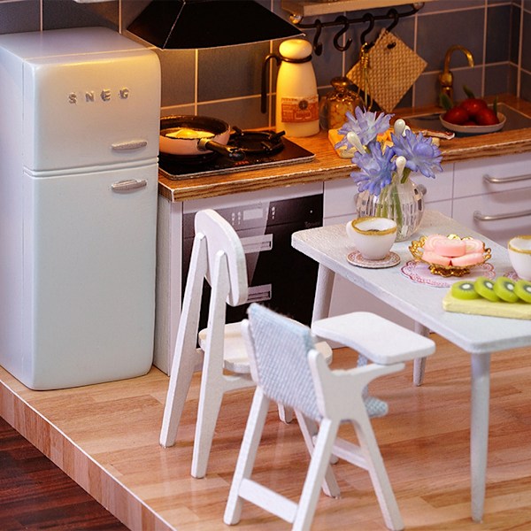 Realistisk Design 3D Trä Dockhus Kit, Gör-det-själv Hus Kit Med Miniatyrmöbler Och LED-ljus, Dekorativ Artikel För Heminredning, Sött Dockhus