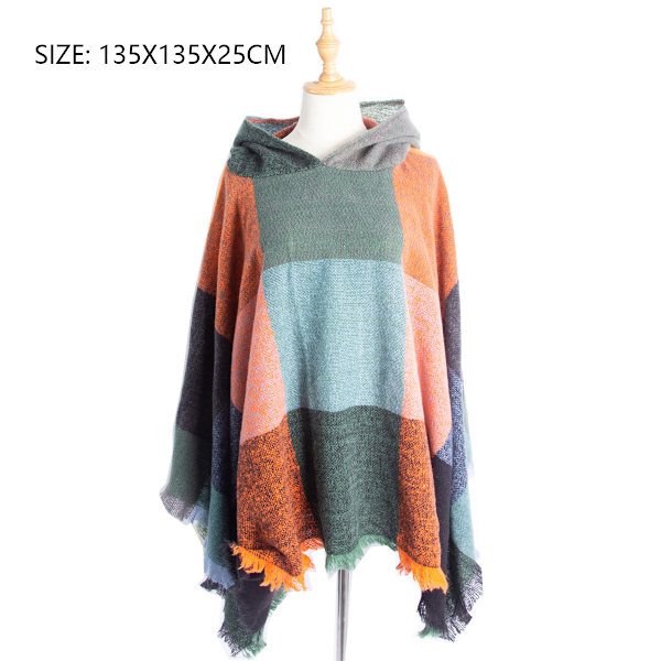 Dame Plaid Hetteskjerf Kappe Teppe Poncho Hetteskjerf