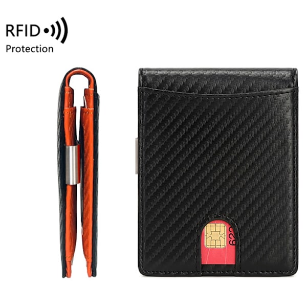 Mænds Slim Tegnebog 10 Kreditkortlommer Læder Pengeclips RFID Blokering Todelt Forlomme Lille Tynd Mænds Tegnebog Sort med Orange Indvendig