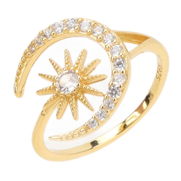 Gul kall 925 silverring dam flickor utsökt mode stil stjärna måne diamant ring smycken tillbehör