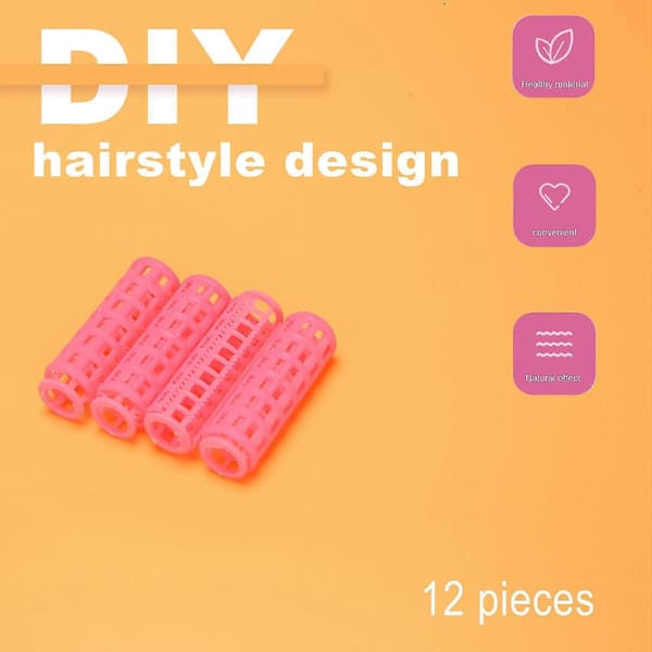 12 stk. Rosa Plast DIY Hårstyling Ruller Krøllspenner