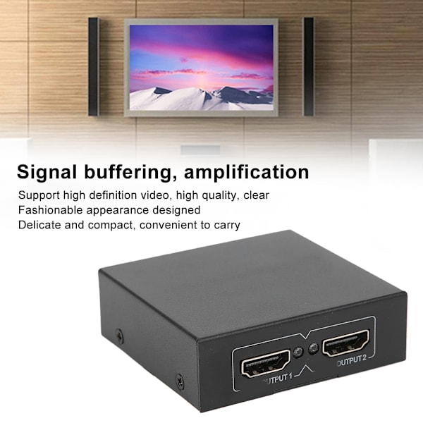 HDMI-splitter, HD-videoswitcher 1 inn 2 ut 100‑240V Koble til lydmottaker EU