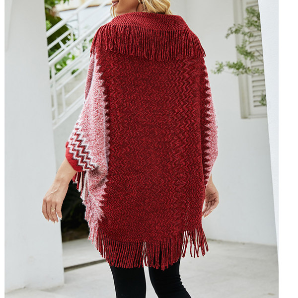 Dam varm sjal wrap öppen framsida poncho cape färgblock