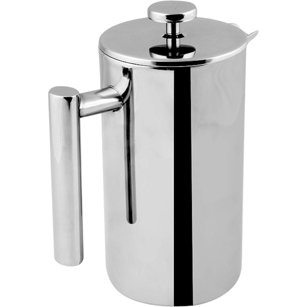 Rostfri Franskpress, Immersion Bryggning Kaffebryggare i Rostfritt Stål med Värmebeständig Dubbelisolerad Karaff, Tål Maskindisk, Perfekt för Hemmet