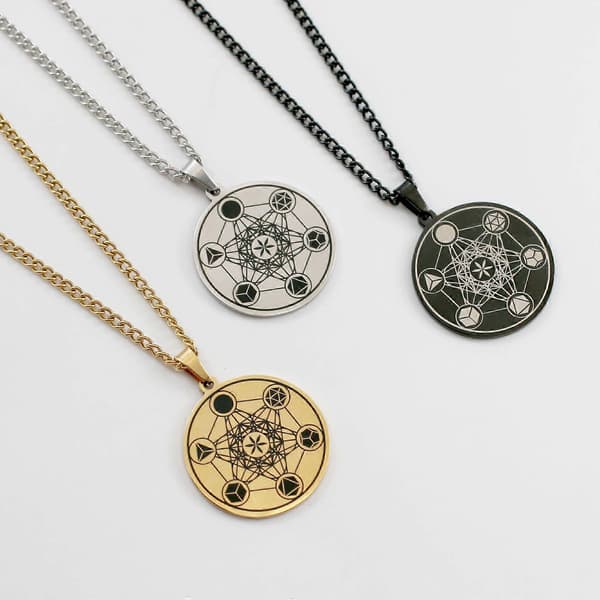 Metatron Cube halskæde i rustfrit stål - Livets Blomst vedhæng Chakra Steel Color