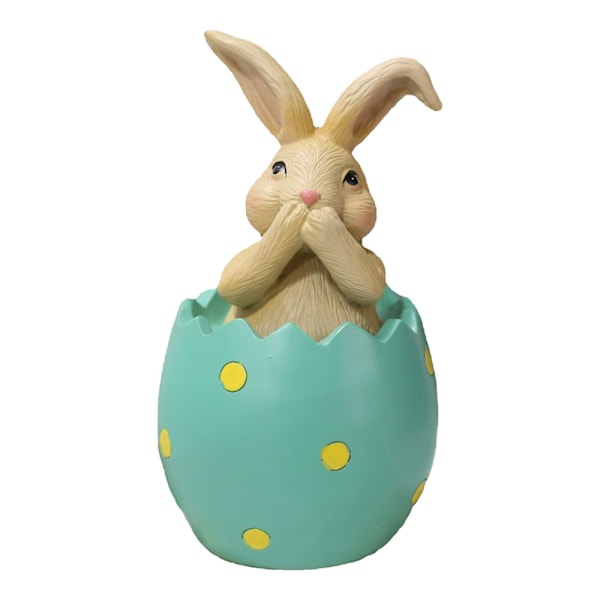 Pyntefigur af kanin, der sidder på et æggeskalsornament
