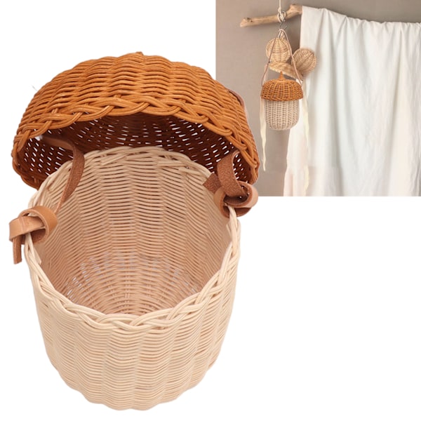 Børne Rattan Opbevaringskurv Håndvævet Dekorativ Acorn Formet Kurvtaske til Drenge Piger Fotografering Rekvisitter Stor Håndtaske