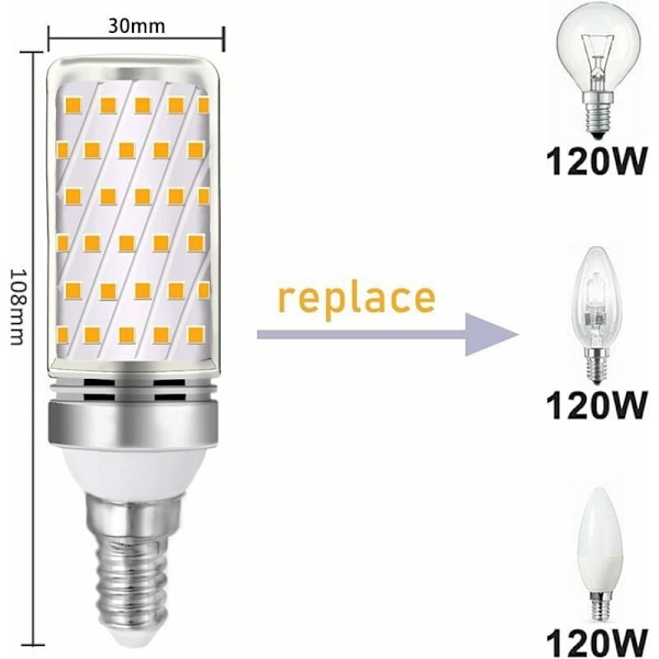 E14 LED-lampa, energibesparande icke-dimbar 16W LED-lampa, motsvarande 100W halogen, varmvita 3000K glödlampor för sovrum och kökskrona,