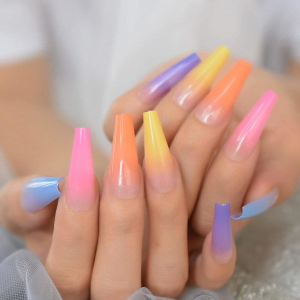 Salong Ultra Long Coffin Ballerina Display C Curved Falska Falska Naglar Bourgogne Mörk Röd Ingen Lim Solid Färg Artificiell Målad Press On Nail Art
