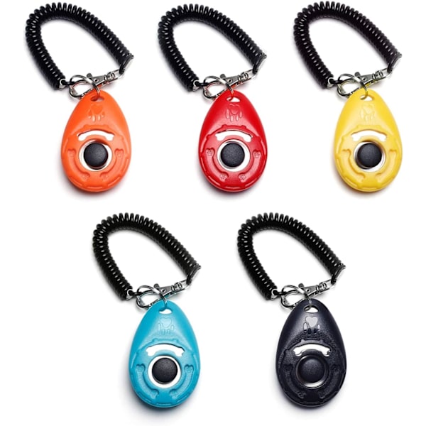 5-pack hundklicker med rem - Klicker med stor knapp, 5 färger, gratis e-bok