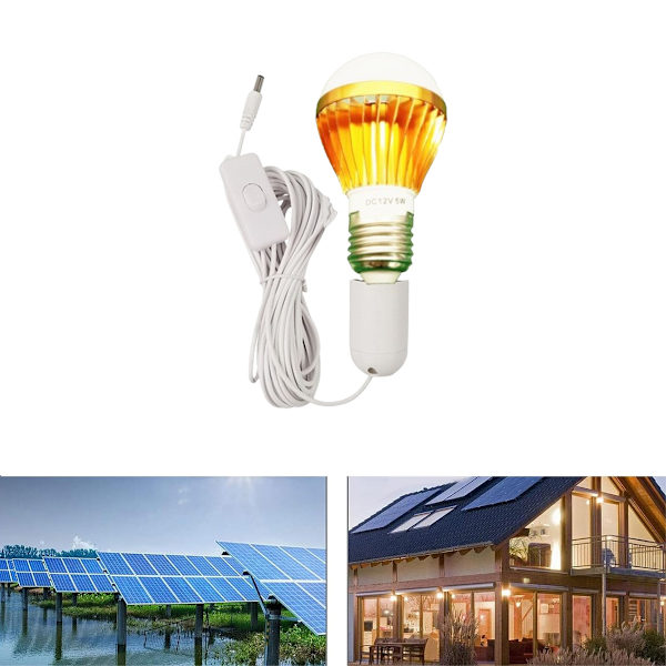 E27 Spiral LED-sollampa, vit, för campingtält, 12 V, 5 W, med 3 meter DC-kabel