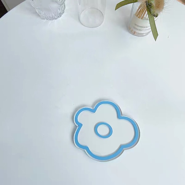 Akryl Blomst Coaster Varmeisolering Sød Blomst Transparent Stabil Antislip Akryl Coasters Blå