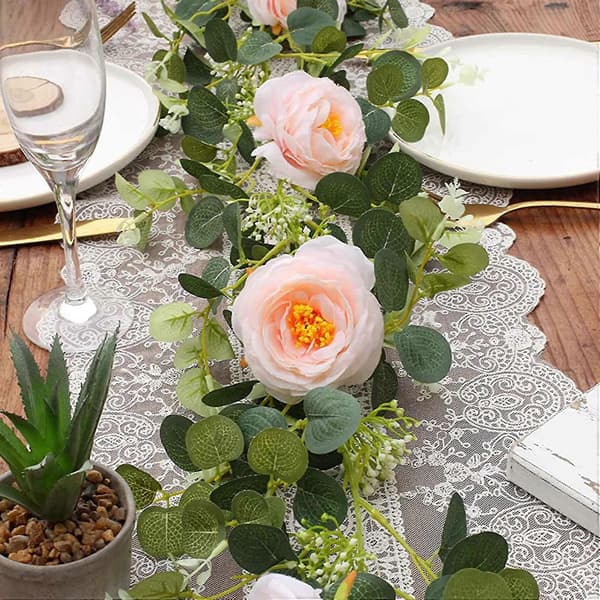 2 Pak Eucalyptus Guirlande Med Champagne, Grønt Guirlande Bulk Kunstig Silke Blomster Eucalyptus L