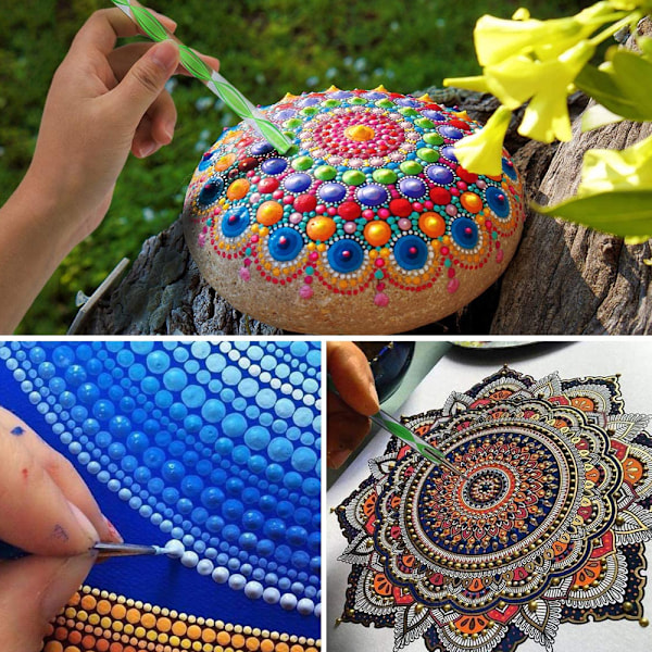 32 deler Mandala Dotting Tools Stencilsett med glidelåspose, for maling av steiner, tegning, barnehåndverk, neglekunstforsyninger