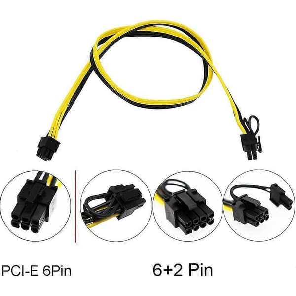 6 stk. 16awg 6-pin PCI-e til 8-pin (6+2) PCI-e (hann til hann) GPU-strømkabel for server for grafikk