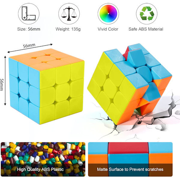 SpeedCube: 3x3x3 - Hurtig og jævn rotation - Robust, mat overflade