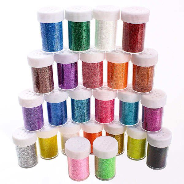 24 burkar med 17 gram vardera glitter set 24 sorters hantverksglitter