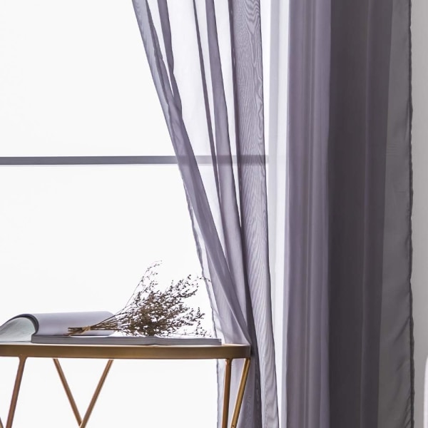 Voile Gardin Transparent Gardin i Ensfarget Stangedesign