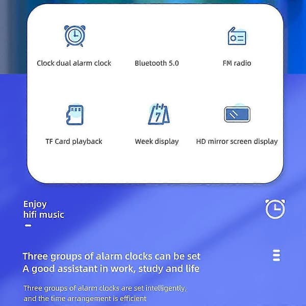 Bluetooth 5.0 Kaiutin Älykäs Bluetooth-kaiutin Peilikello Ääni Lämpötilanäytöllä (musta)