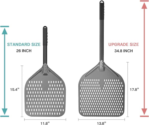 14\" perforerad pizzaspade, långt skaft hårdanodiserad aluminiumoxid pizzaspade