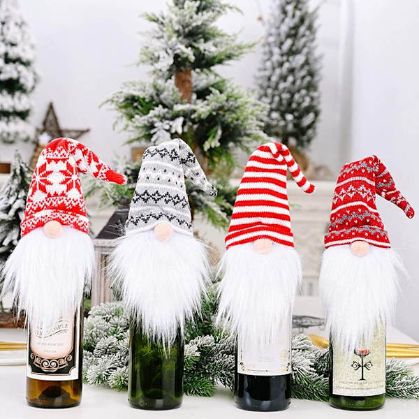 4 st Jul Vinflaskor Omslag, Bedårande Tomte-Tema Dekor