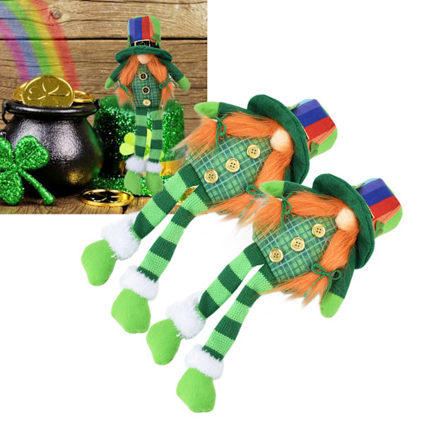 2 kääpiöpehmolelua Pyhän Patrickin päivään, onnea tuovat leprechaun-nukkeja pöydän koristeluun sateenkaarihatuilla