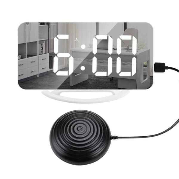 Högljudd digital väckarklocka för döva, spegelformad digital LED