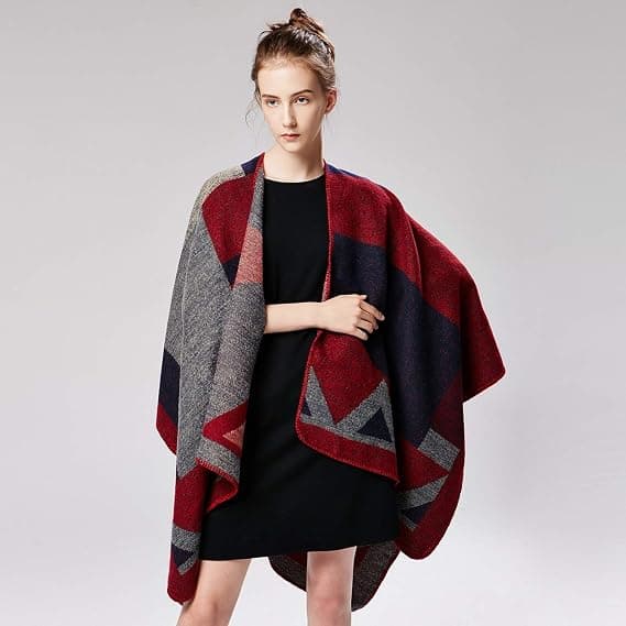 Rødt Vendbart Oversized Vinterteppe Sjal Wrap Åpen F for Kvinner