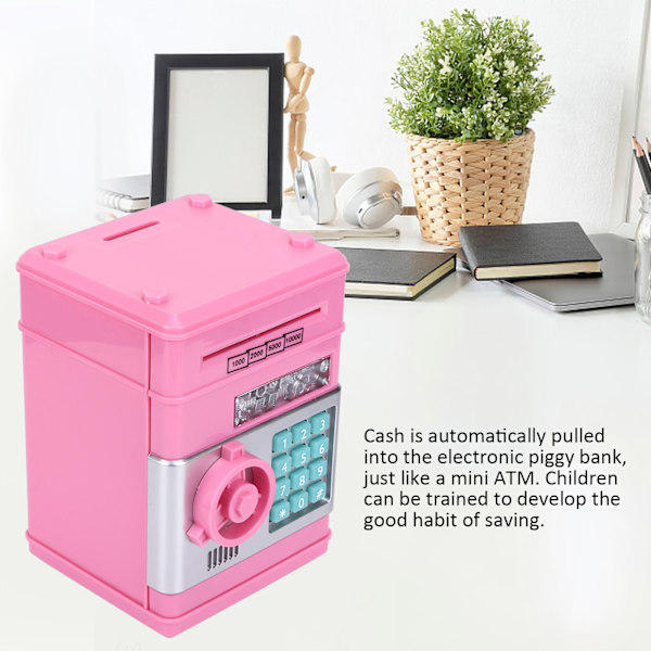 Spargris Mini Automatisk Myntsparande Sparbössa Heminredning Artikel Leksak Present till Barn Rosa