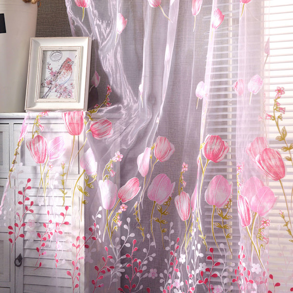 Blomstermønstret vindu voile gjennomsiktige gardiner panel for soverom stue balkong