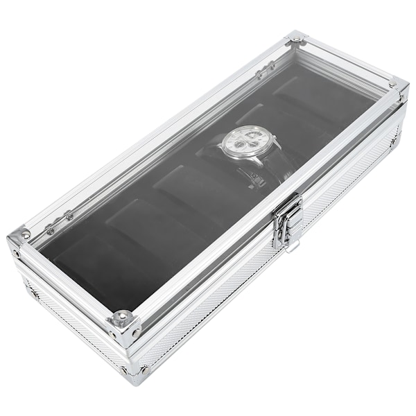 6 rutnät aluminium rektangel klocka smycken display förvaringsorganisatör låda (6 platser)