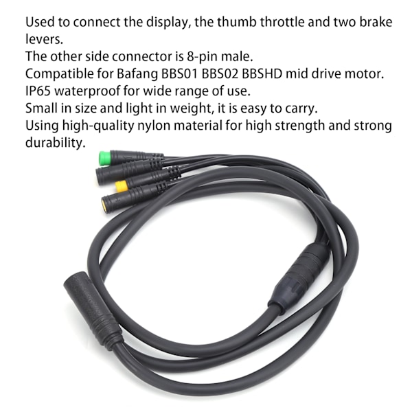 Vandafvisende 1T4 Elcykel Kabelharness Gear Sensor Forlængerkabel til BAFANG BBS01/BBS02 Mid Motor