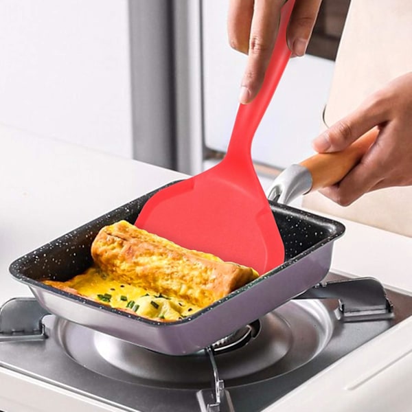 Non-stick Stekspade, Värmebeständigt Köksredskap, Bred Spatel för Non-Stick Kokkärl, Livsmedelsgodkänd Silikonvändare (2-pack)