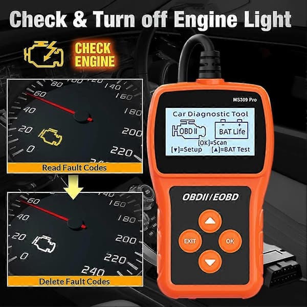 Ms309pro Obd2 Scr Bil Fejl Motor Er Yzer Med 2.4 Tommer Lcd Dis