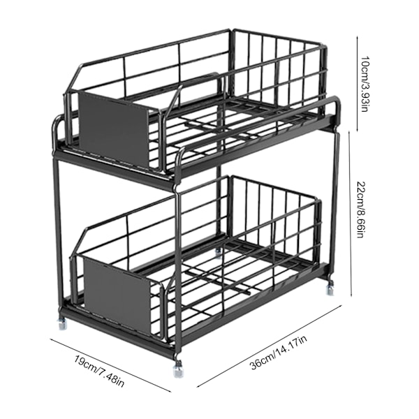 Krydderhylle 2-trinns Stor Kapasitet Vannresistent Robust Under Vask Skap Organizer for Kjøkken Hjem Svart