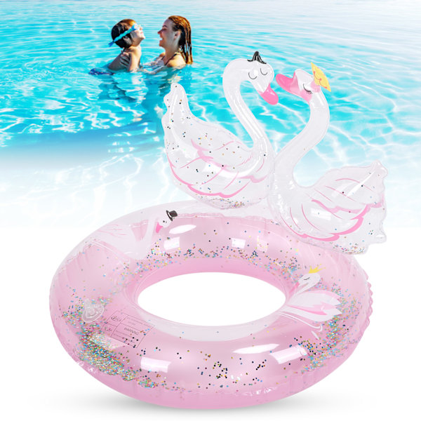 Barn Dubbel Svan Simring Flicka Uppblåsbar Glitter Pool PVC Flytrör Rosa70#