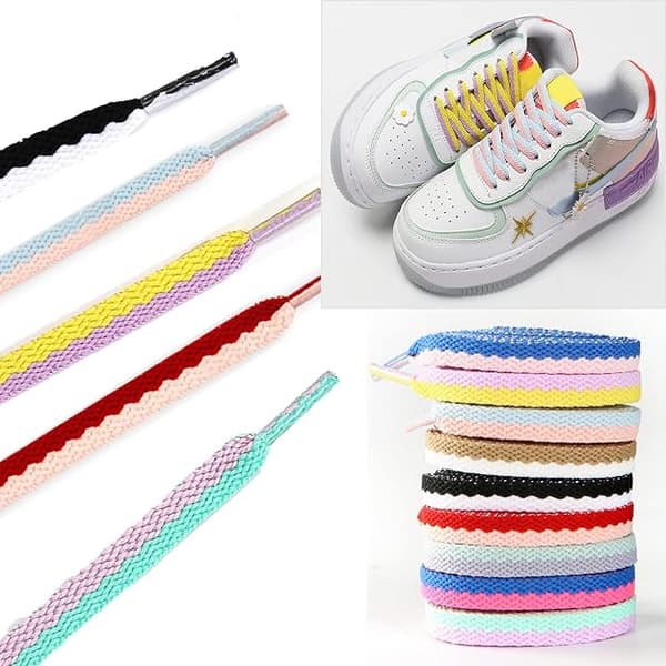 5 par flade snørebånd med tie-dye (5 farver), 8mm * 1.2m