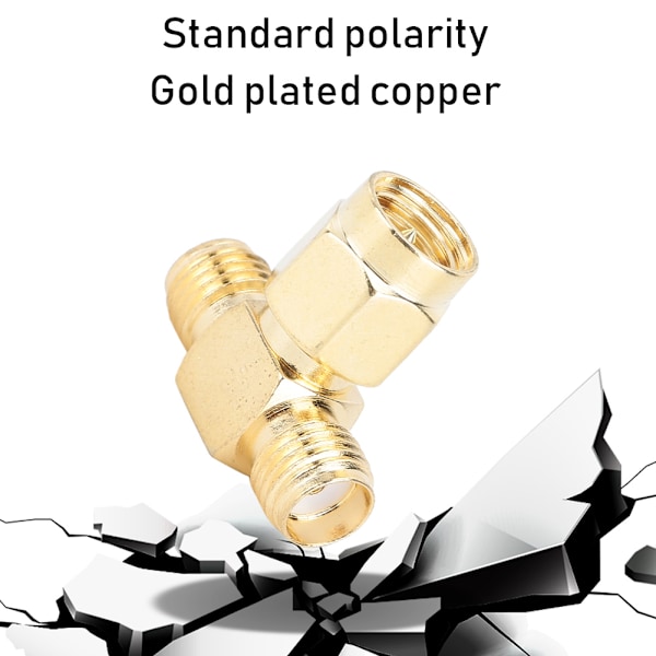5 st guldpläterade mässings 50 Ohm SMA-hane till dubbla SMA-hona adapter med standardpolaritet